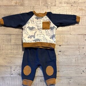 Dinosaur Print Kids Matching Set - Navy and Brown